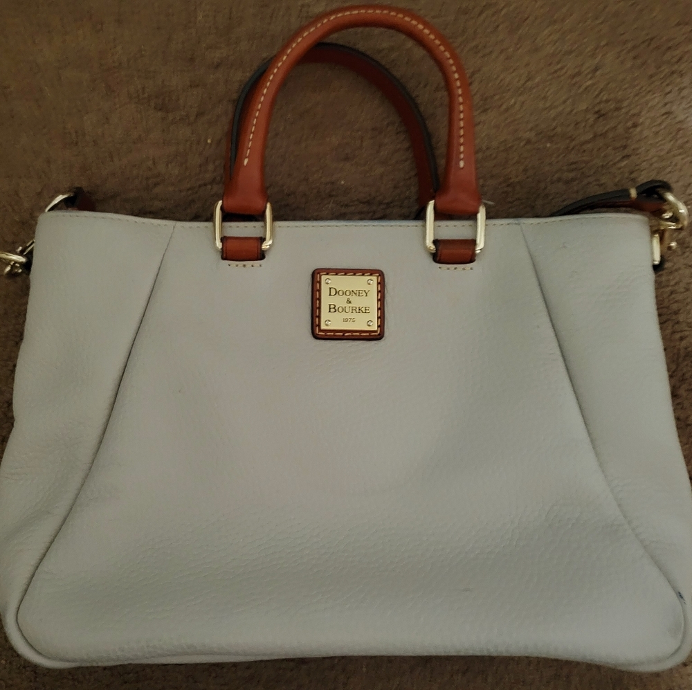 Crossbody Satchel/Hand bag in Pebble Grain Bone Color with Tan Straps
